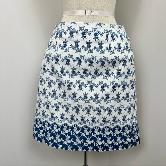 Loft Outlet White & Blue Short A-Line Side Zip Cotton Mini Skirt size 00P (82b) - Picture 5 of 5